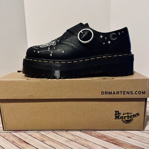 Dr. Martens Monk Quad Celestial Moth Shoes Black M 7 W 8 Leather Platform Witchy